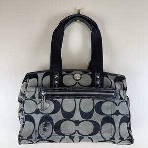 Coach Daisy Signature Tote Shoulder Bag Black Gray M Classic Style